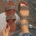 Rhinestone Lightweight Flat Slides - Women's Double Bands